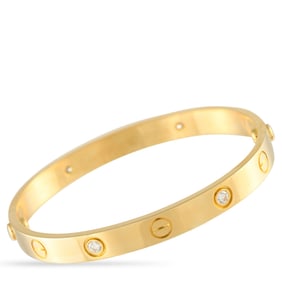 Cartier LOVE 18K Yellow Gold 4-Diamond Bracelet Size 16