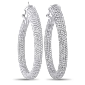 10.50ctw Diamond and 18K White Gold 2" Hoop Earrings