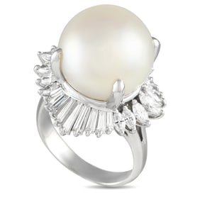 15mm Pearl, 3.00ctw Diamond and Platinum Ring