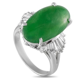 Vintage 0.70ctw Diamond, Jade and Platinum Ring