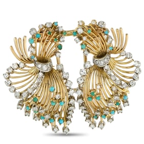 1.45ctw Diamond, Turquoise, Platinum and 18K Brooch