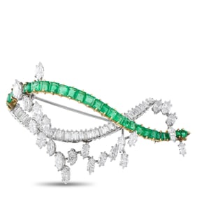 8.50ctw Diamond, 2.75ctw Emerald and Platinum/18K Brooch