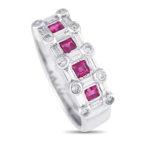 14K White Gold, 0.60ctw Diamond and 0.50ctw Ruby Ring