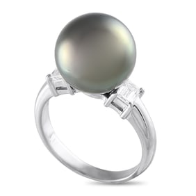 Platinum, 0.40ctw Diamond and Pearl Ring