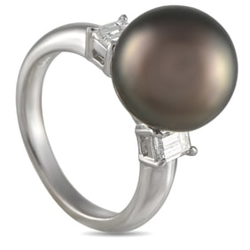 11.2mm Pearl, 0.40ctw Diamond and Platinum Ring