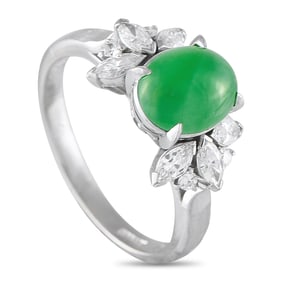 1.64ct Jade, 0.40ctw Diamond and Platinum Ring