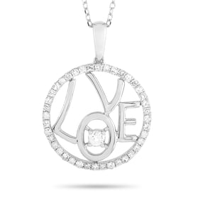 14K White Gold and 0.30ctw Diamond Love Necklace