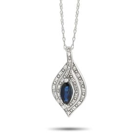 14K White Gold, Blue Sapphire, and Diamond Necklace