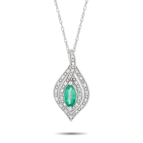 14K White Gold, Emerald, and Diamond 17.5" Necklace