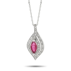 14K White Gold, Ruby, and Diamond 17.5" Necklace