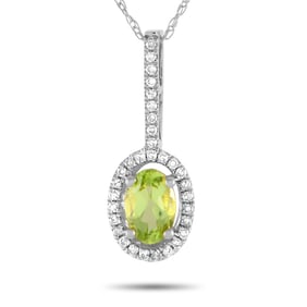14K White Gold, Peridot and Diamond 18" Necklace