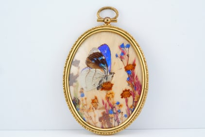 Victorian Hand-Painted Framed Butterfly Plaque