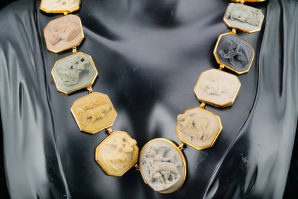 Victorian Grand Tour 13-Panel Lava Cameo Necklace