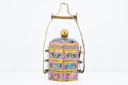 Vintage Cloisonne Enamel 4-Tier Stacking Pill Box