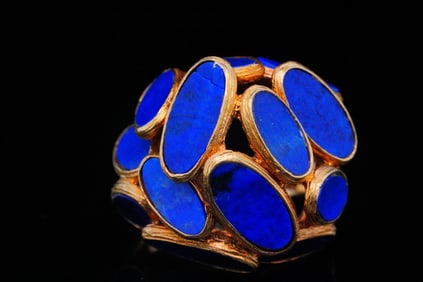 1970s 18K Yellow Gold and Lapis Modernist Dome Ring