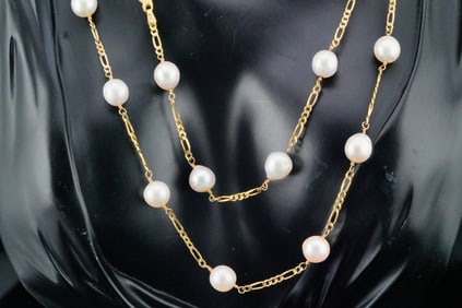Italian 8.5mm-9mm Pearl and 14K Gold 36" Necklace