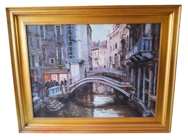 Venetian Canal Scene, Signed "Douglas" Oil on Canvas