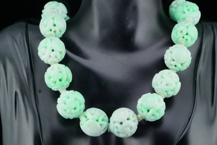 Virginia Witbeck Carved Jade and 22K 17" Necklace