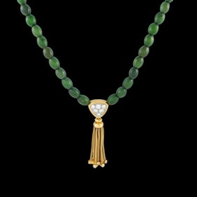 Fred of Paris 3.50ctw Diamond, Jade and 18K Necklace