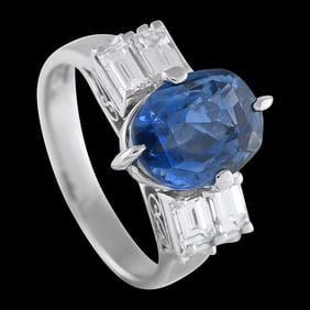 5.03ct GIA No Heat Sapphire, Diamond and Platinum Ring