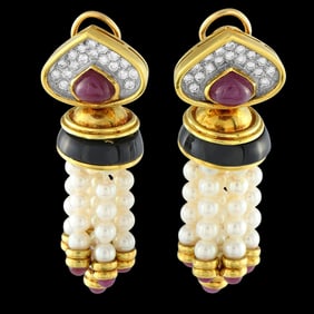 10.00ctw Ruby, 1.00ctw Diamond, Pearl, and 18K Ear Clips