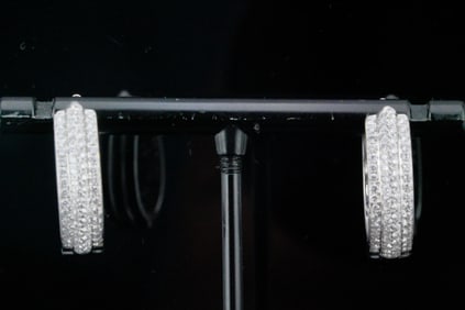 14K White Gold and 0.80ctw Pave Diamond Hoop Earrings