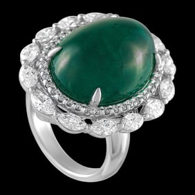 20.45ct Cabochon Emerald, 2.75ctw Diamond and 18K Ring
