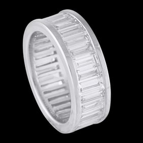 6.75ctw Emerald Cut Diamond and 18K Eternity Band