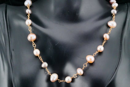 7mm-9mm Pearl and 14K Yellow Gold 16.5" Necklace