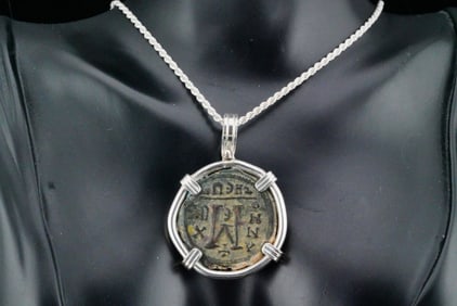c. 595-596 40 Nummia Coin in Sterling Silver Necklace