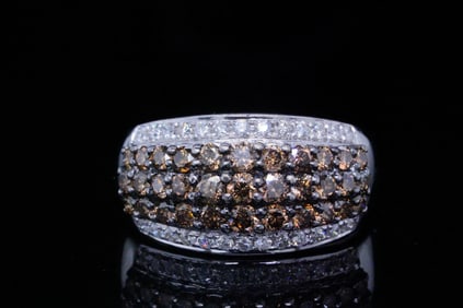 1.65ctw Brown and White Diamond 14K White Gold Ring