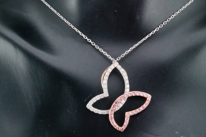 14K Gold, 0.90ctw Diamond and Pink Topaz 16" Necklace
