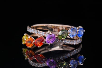 1.05ctw Multi-Gemstone, 0.25ctw Diamond and 14K Ring