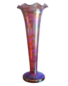 Mid-Century 30" Iridescent Carnival Glass Vase