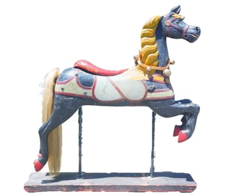 Antique Wooden Carousel Horse with Polychrome Finish