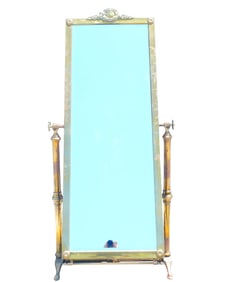 Large Vintage Gilt Bronze Cheval Mirror on Stand