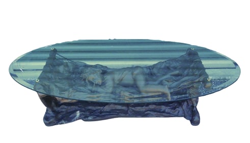 Figural Bronze Coffee Table with Glass Top