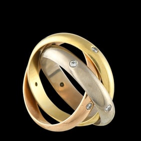 Cartier Trinity 18K Tri-Color Gold and Diamond Ring
