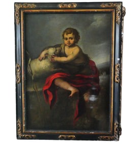 Antique Painting of Infant Saint John the Baptist with Lamb