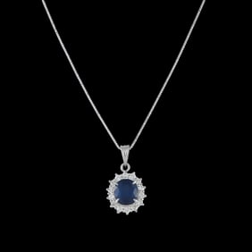 2.85ct Blue Sapphire, 0.40ctw Diamond, Platinum Necklace