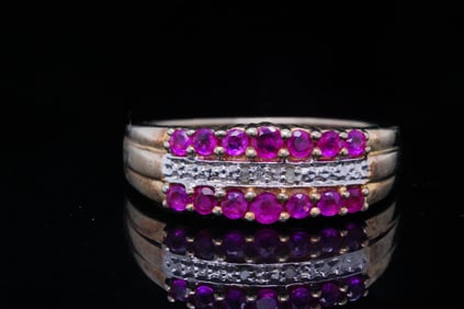 Vintage 0.60ctw Ruby, Diamond and Gold Vermeil Ring