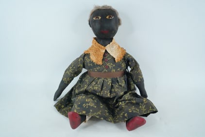 Antique Leather Cloth Doll with Painted Features