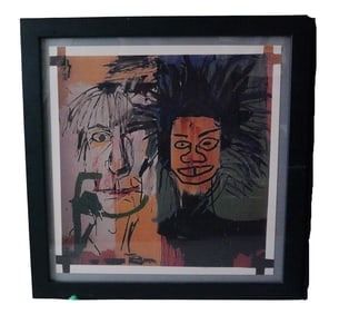 Portrait of Two Figures, Mixed Media Print