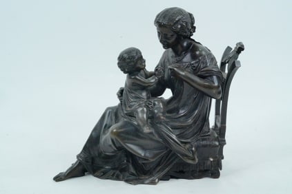Vintage Patinated Bronze Figure of a Mother and Child