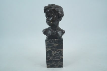 Bronze Bust of a Young Child on Marble Base
