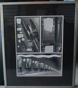 Framed Surrealist Comic Panel Illustration