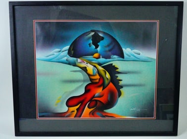Artist Signed Surrealist Airbrush Painting on Canvas