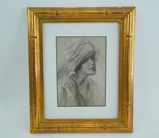 Charcoal Drawing of a Woman in Profile, Signed