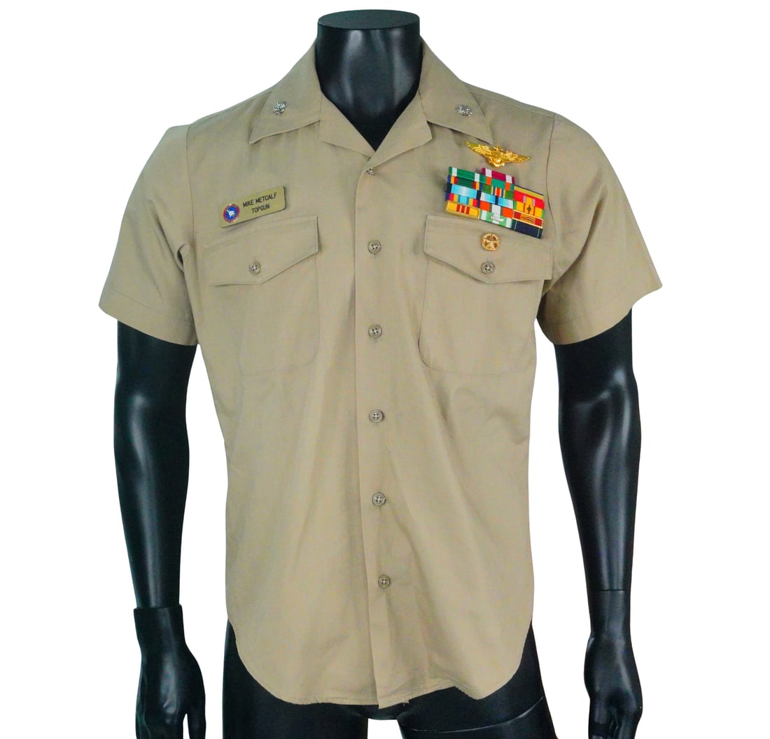 Top Gun (1986) "Viper" USN Dress Shirt and Badge: Top Gun (1986) Tom Skerritt "Viper" Screen-Used USN Dress Shirt and Badge - An impressive screen-used costume from Tony Scott's Top Gun (1986), worn by Tom Skerritt as Commander Mike "Viper" Metcalf. 