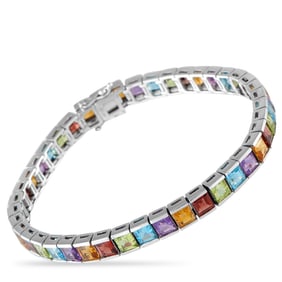 18K White Gold and Multi-Gemstone 7.25" Line Bracelet